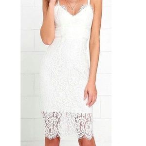 Lulus Fitted Lace White Midi Dress XS Bridal Bach